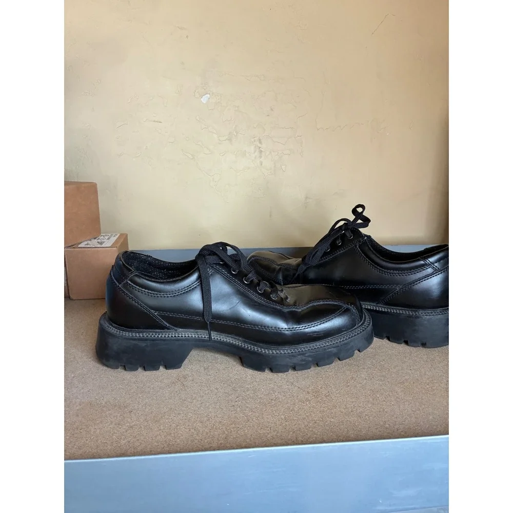 Skechers Jammers Black Leather Chunky Lug Sole Platform Oxfords SN 4411 Mens 9.5